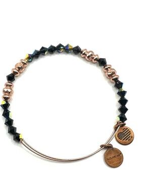 Alex and Ani Rose Gold Black Crystal Bracelet Beads Beaded
